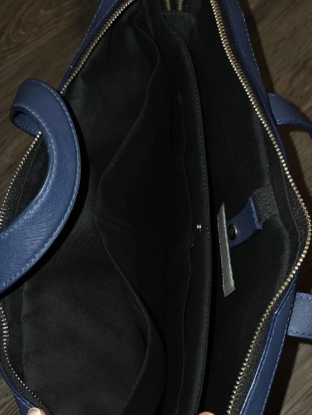 Jack Spade Navy Leather Laptop Briefcase *with Tear On The Side*